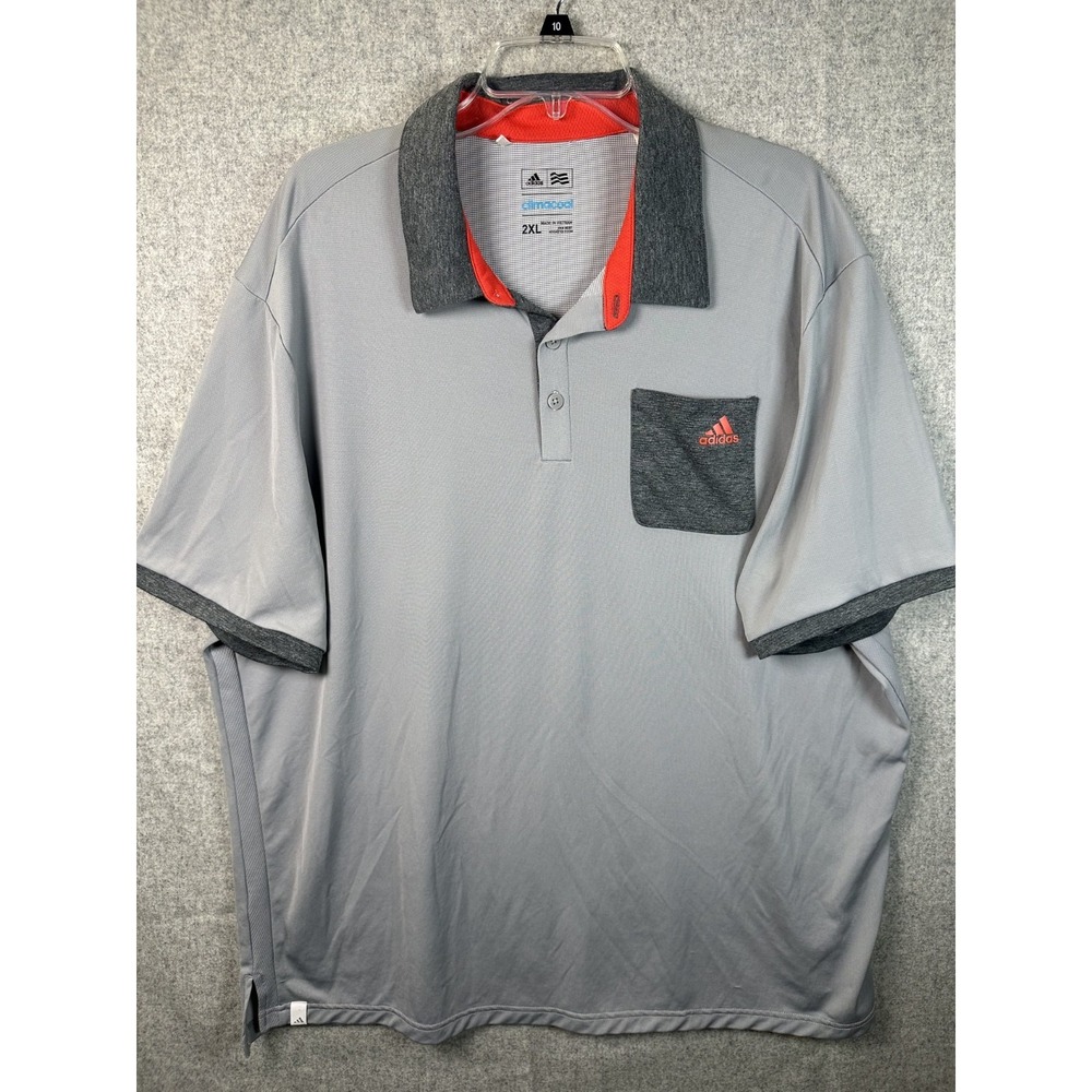 Adidas‎ Mens 2XL Climacool Polo Shirt Gray Short Sleeve Thin Lightweight Stretch